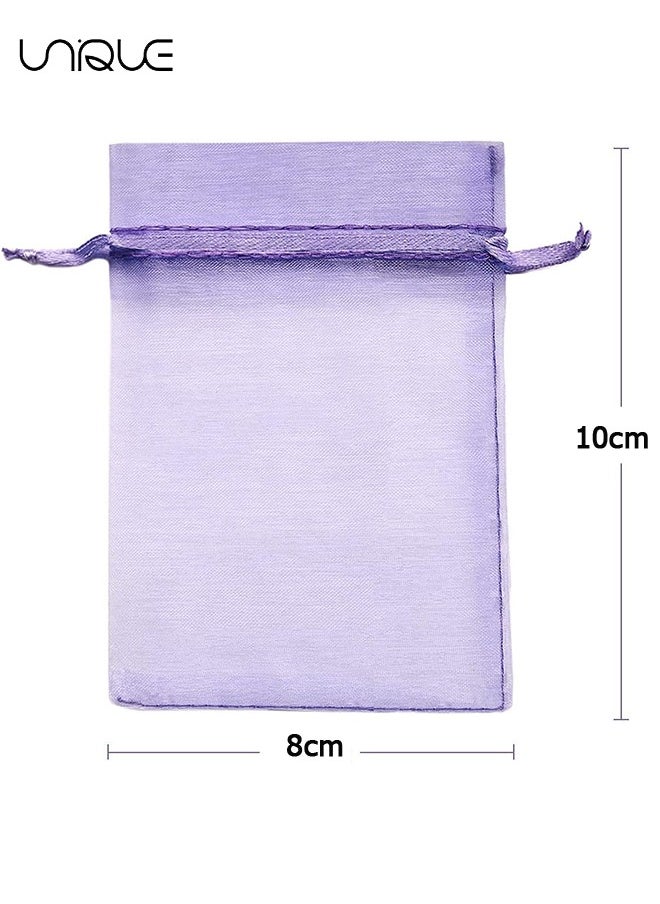Unique - 100Pcs Package 8 x 10CM Sheer Drawstring Organza Jewelry Pouches Wedding Party Favor Gift Bags, Little Mesh Gift Pouches Mini Candy Bags for Small Presents Jewelry Earrings（Purple） - Image 1