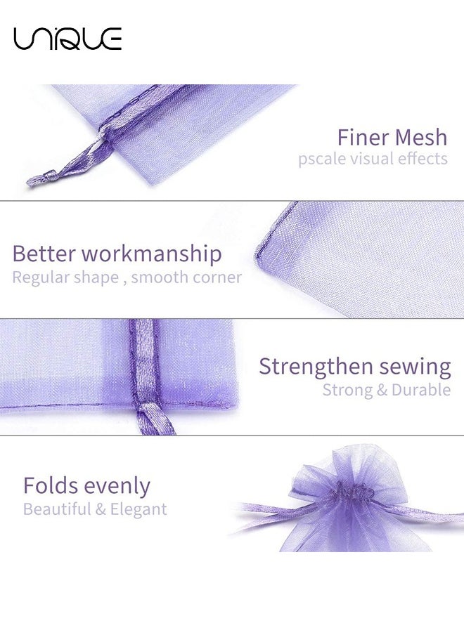 Unique - 100Pcs Package 8 x 10CM Sheer Drawstring Organza Jewelry Pouches Wedding Party Favor Gift Bags, Little Mesh Gift Pouches Mini Candy Bags for Small Presents Jewelry Earrings（Purple） - Image 1