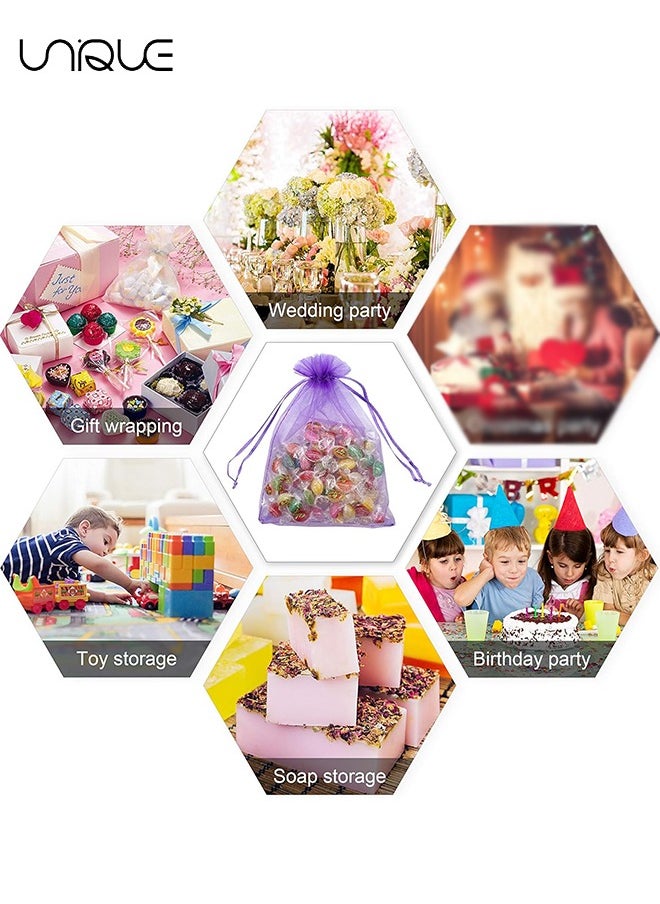 Unique - 100Pcs Package 8 x 10CM Sheer Drawstring Organza Jewelry Pouches Wedding Party Favor Gift Bags, Little Mesh Gift Pouches Mini Candy Bags for Small Presents Jewelry Earrings（Purple） - Image 1