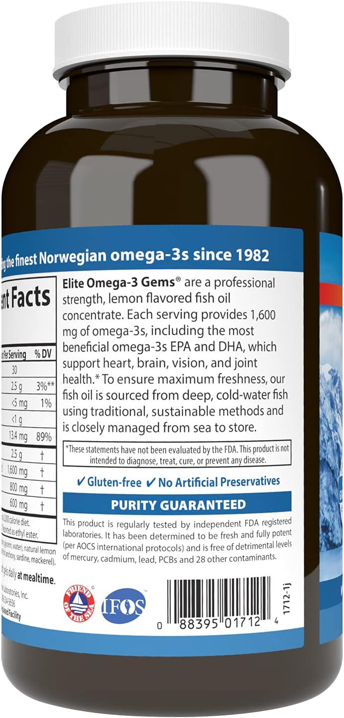 Carlson  Elite Omega3 Gems 1600 mg Omega3 Including EPA and DHA Norwegian WildCaught Fish Oil Supplement Sustainably Sourced Lemon 180 Softgels - Image 3