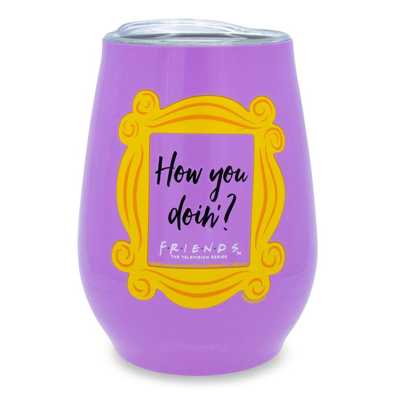 Silver Buffalo Silver Buffalo Friends How You Doin Frame Double Wall Stainless Steel Stemless Tumbler wLid 10 Ounces