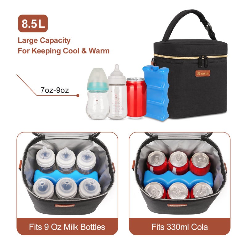 Mancro Breastmilk Cooler Bag with Ice Pack, Fits 6 Baby Bottles Up to 9 Ounce Insulated Baby Bottle Bag, Breast Milk Cooler on The go with Strap, Bottle Storage Bag for Nursing Mom Daycare, Black - Image 3