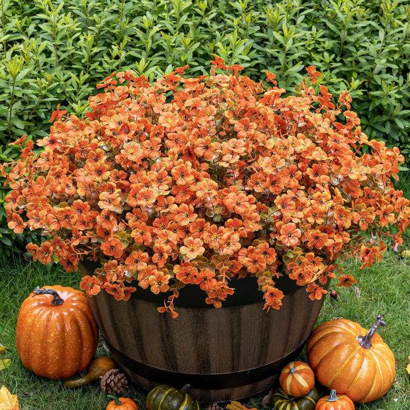Lnoicy 20 Bundles Artificial Fake Flowers for Outdoor Faux Eucalyptus Flowers for Home Decoration,Fake Plants UV Resistant for Porch/Garden（Fall Orange） - Image 1