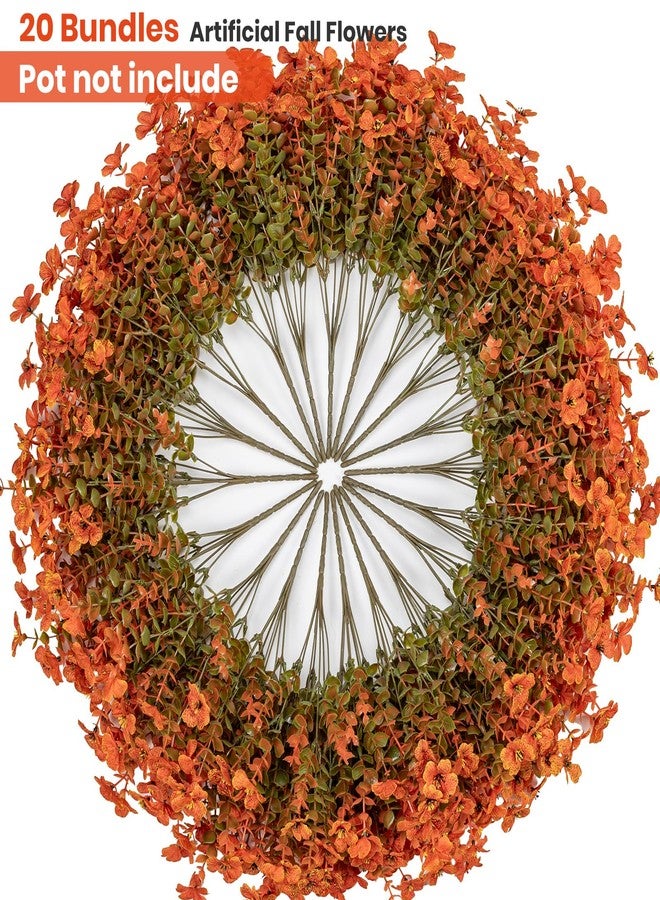 Lnoicy 20 Bundles Artificial Fake Flowers for Outdoor Faux Eucalyptus Flowers for Home Decoration,Fake Plants UV Resistant for Porch/Garden（Fall Orange） - Image 4