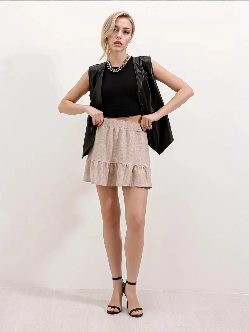 BIG DART BDART Textured Mini Knit Skirt with Ruffle Detail