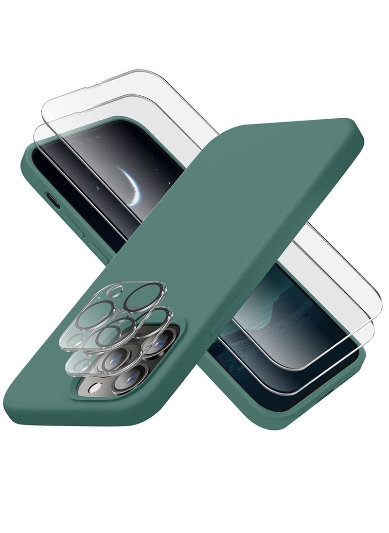 Designed for iPhone 14 Pro Max Case, Silicone Phone Case with [2 Screen Protectors]  [2 Camera Lens Protectors] and Soft Anti-Scratch Microfiber Lining Inside, 6.7 inch, Midnight Green