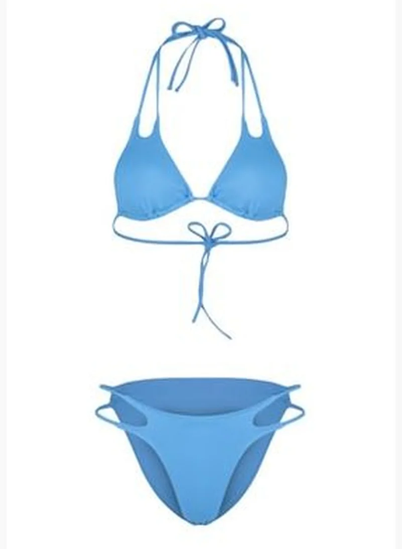 trendyol Blue Triangle Pile Regular Leg Two Piece Swimwear Set TBESS23BT00062
