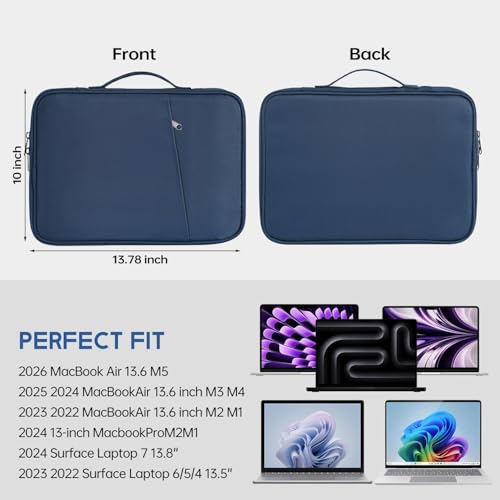 CaseBuy 13 inch Laptop Case Sleeve for 2026 MacBook Neo 13inch 20262022 MacBook Air 13 inch M5 M4 M3 M2 Laptop WaterResistant Shockproof Handle Bag Cover wAccessory Pocket Navy Blue - Image 3