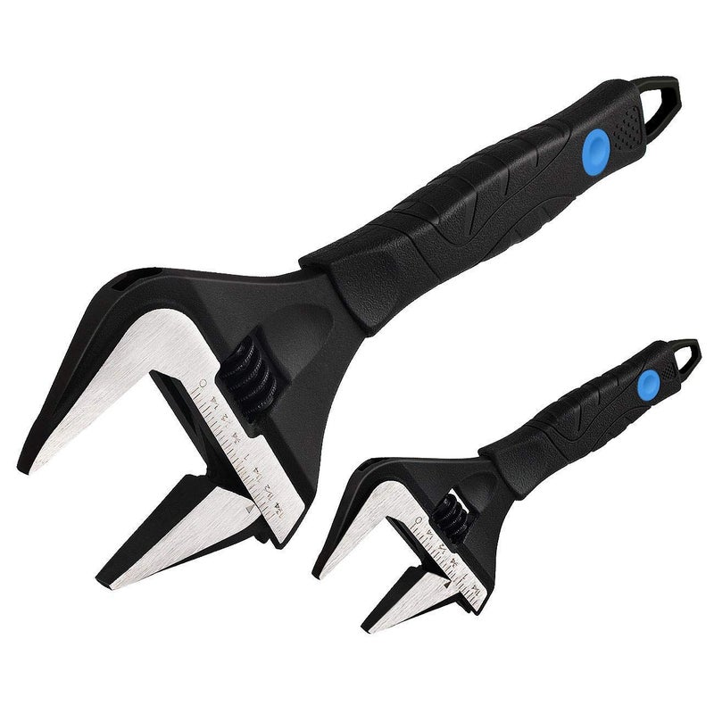 MAXPOWER Stubby Adjustable Wrench Deep Jaw Wide Opening 6Inch and 10Inch Plumbing Wrench Set with Kitbag
