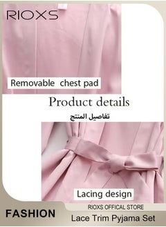 RIOXS Women's 5 Pcs Pajama Sets, Velvet Lace Trim Sleepwear Dress Robe And Pants Sets, Soft Nightgown, Ladies Comfy Soft Loungewear, Womens Pajamas Set For Lounging/ Sleeping/ Daily Wearing  - Image 3