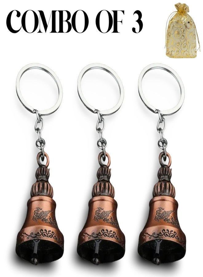 AEROSTARK Combo of 3 Guardian Bell For Bike Keychain | Good Luck Charm for Bike, Car, Home | Tibetan Style Antique Copper Key Chain for Positive Energy & Protection | Combo of 3 Bronze Guardian Bell - Image 2