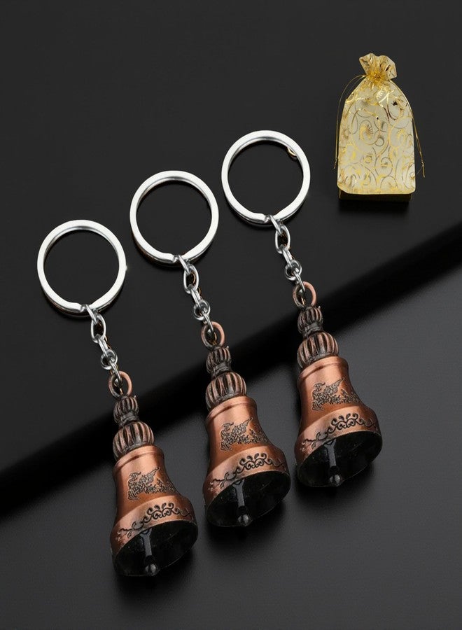 AEROSTARK Combo of 3 Guardian Bell For Bike Keychain | Good Luck Charm for Bike, Car, Home | Tibetan Style Antique Copper Key Chain for Positive Energy & Protection | Combo of 3 Bronze Guardian Bell - Image 1