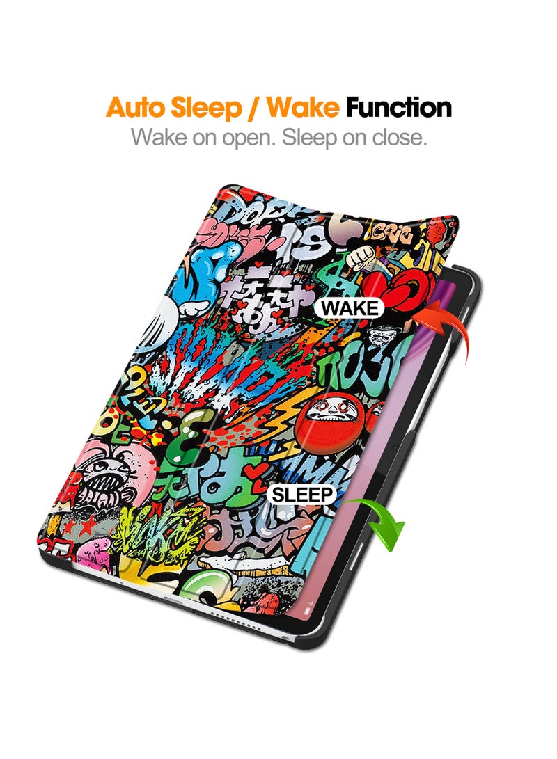 Tablet Case for Lenovo Tab One/Lenovo Tab K9 8.7" (2025), Lightweight Tri-Fold PU Leather Case Shockproof Protective Cover with Auto Wake/Sleep - TB305FU (Graffiti) - Image 3