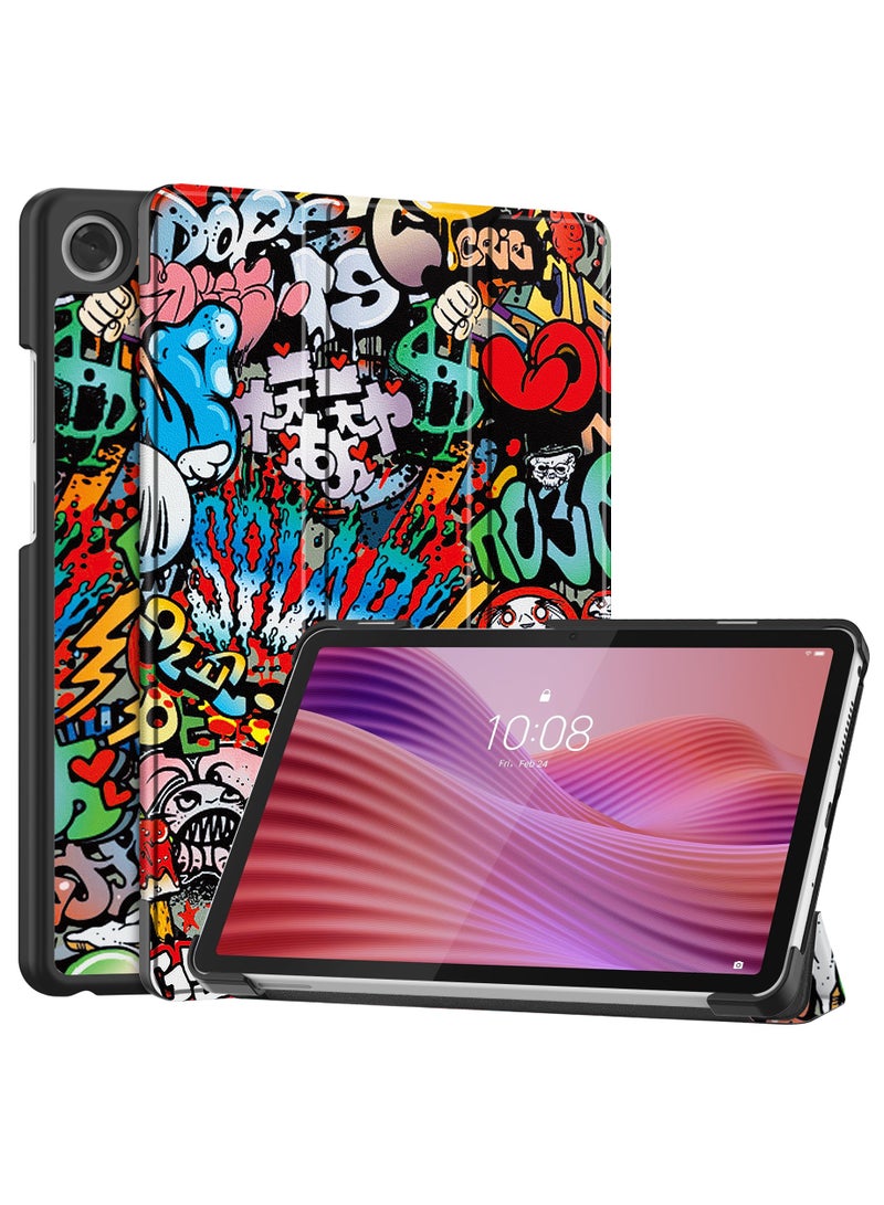 Tablet Case for Lenovo Tab One/Lenovo Tab K9 8.7" (2025), Lightweight Tri-Fold PU Leather Case Shockproof Protective Cover with Auto Wake/Sleep - TB305FU (Graffiti) - Image 1