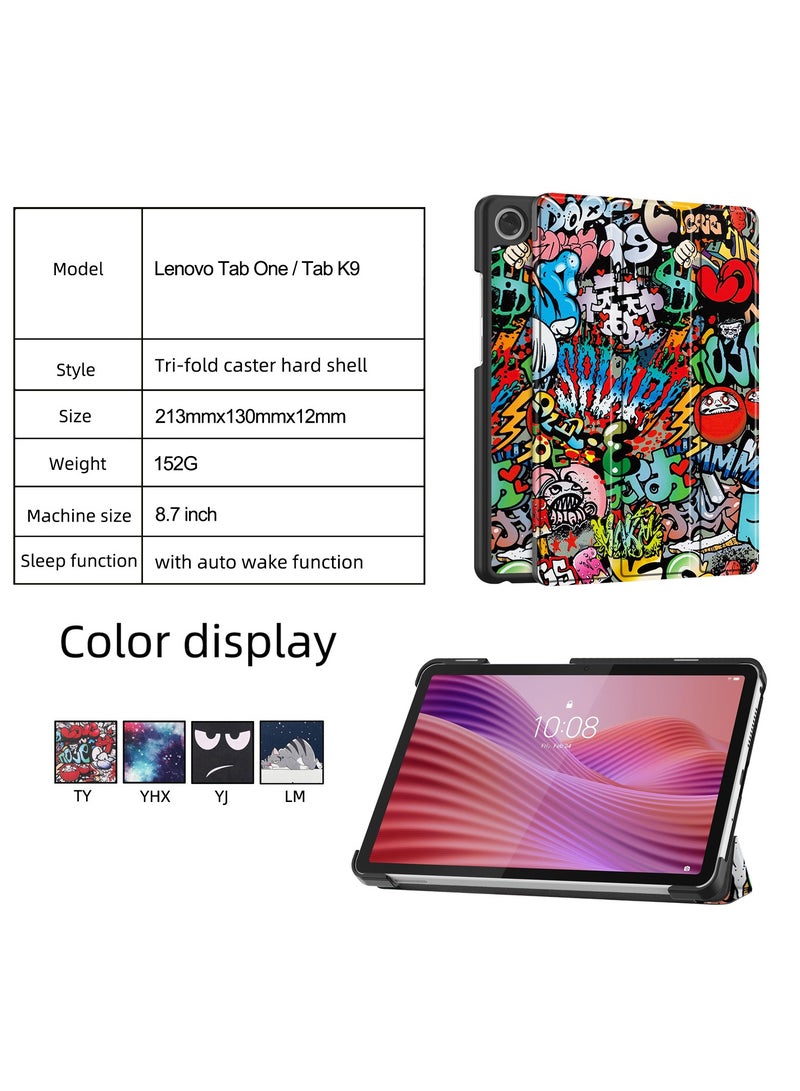 Tablet Case for Lenovo Tab One/Lenovo Tab K9 8.7" (2025), Lightweight Tri-Fold PU Leather Case Shockproof Protective Cover with Auto Wake/Sleep - TB305FU (Graffiti) - Image 2