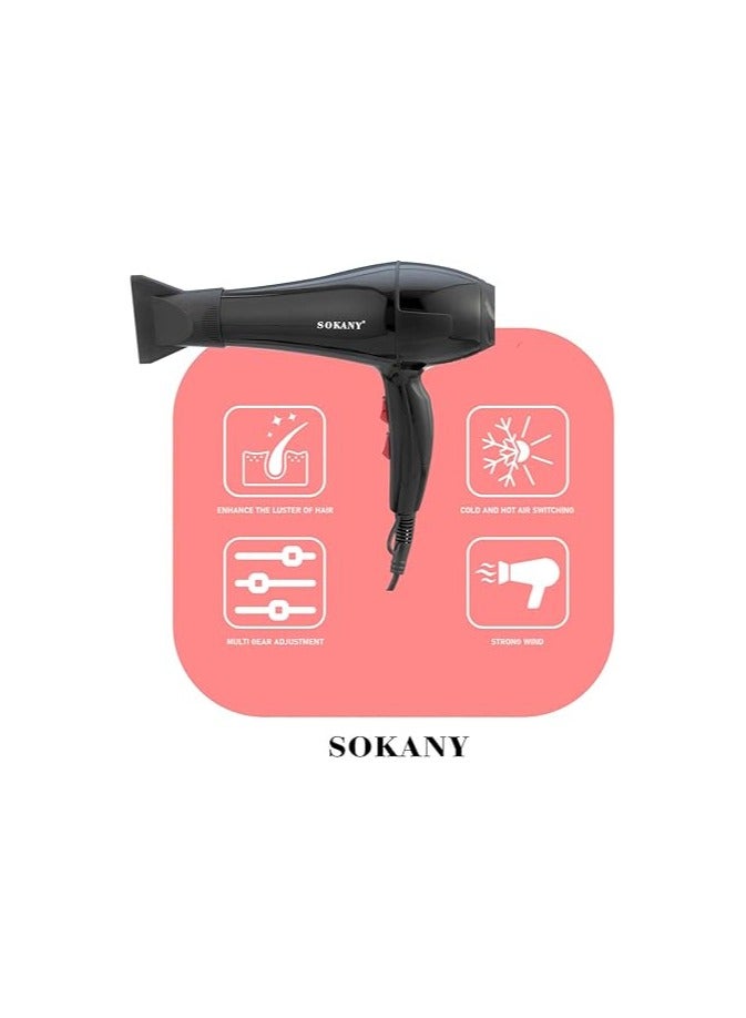 SK-2200 Hair Dryer Professional Blow Dryer Negative Ions 2200W Fast Drying Low Noise Quick Dryer, Nozzle, Diffuser Hair Dryer, 2 Speed & 3 Heat Settings with Bonnet Dryer Attachment (Gift)