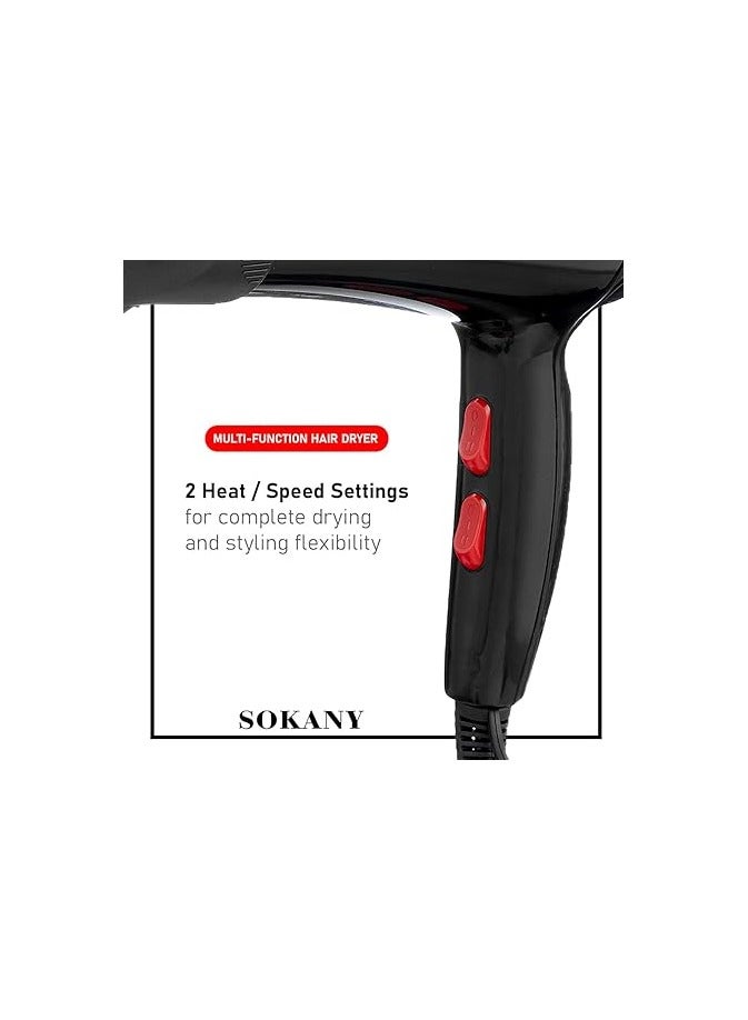 SK-2200 Hair Dryer Professional Blow Dryer Negative Ions 2200W Fast Drying Low Noise Quick Dryer, Nozzle, Diffuser Hair Dryer, 2 Speed & 3 Heat Settings with Bonnet Dryer Attachment (Gift)