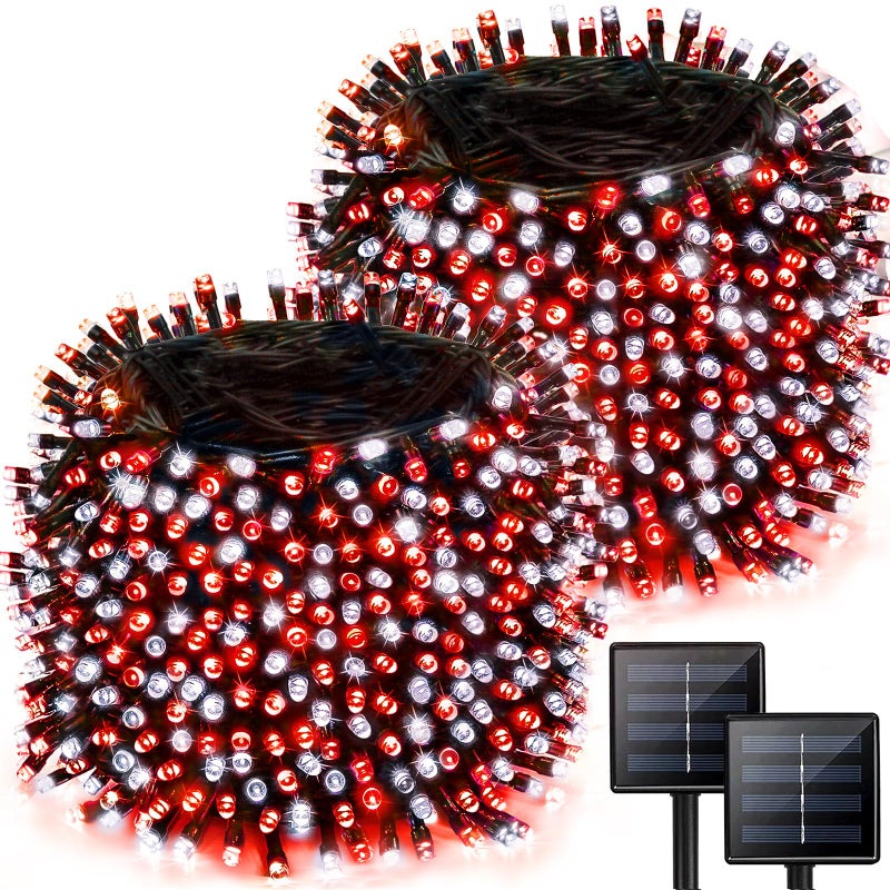 Albelt 2 Pack 480 LED Solar Chrismas Lights Outdoor 170 FT Super Long Solar String Lights for Outside with 8 Modes Memory Function Waterproof Twinkle Light for Xmas Tree Party Decorations Red and White - Image 2