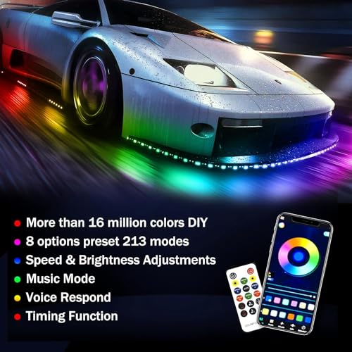 AutoBizarre Car Underglow RGB Multicolor Music Controlled Dream Color Chasing Neon Accent Revolving Colors Underbody LED Strip Lights Kit with App and Remote Control For All Cars, Vans, Suvs, Trucks - Image 2