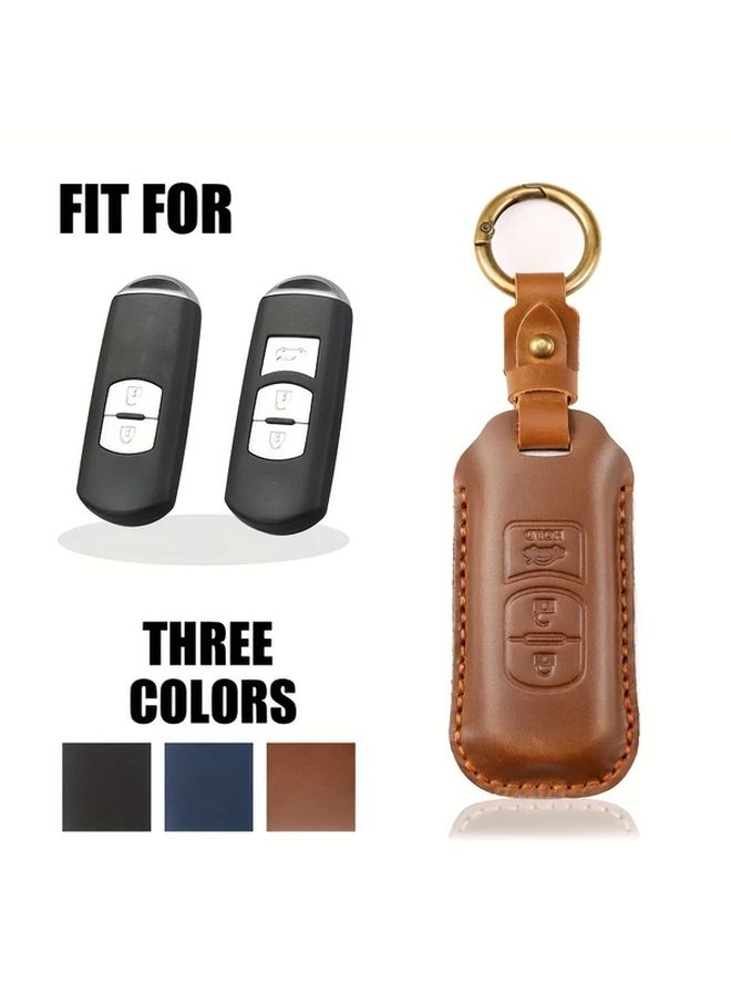 Blue Leather Key Cover Compatible With Mazda CX5 CX3 Mazda6 3 Keys - Image 2
