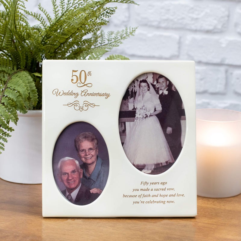 Dicksons 50th Wedding Anniversary Oval Double Picture Resin Stone Picture Frame - Image 2