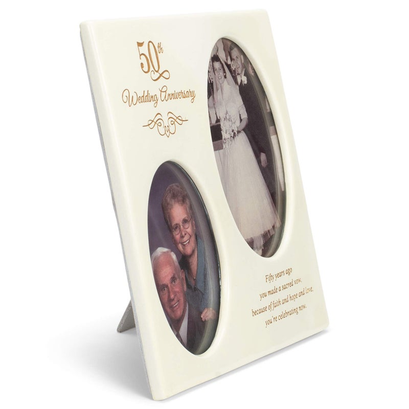 Dicksons 50th Wedding Anniversary Oval Double Picture Resin Stone Picture Frame - Image 3