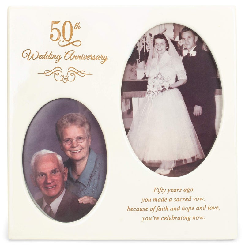 Dicksons 50th Wedding Anniversary Oval Double Picture Resin Stone Picture Frame - Image 1