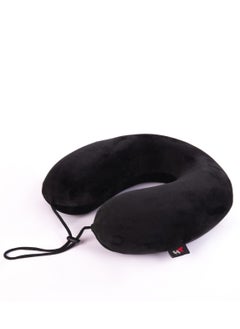 HT Classic travel neck to support the head on long trips, made of German memory foam with a luxurious velvet cover, black color  - Image 1