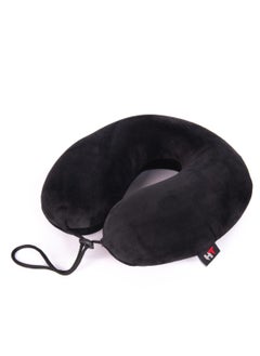 HT Classic travel neck to support the head on long trips, made of German memory foam with a luxurious velvet cover, black color  - Image 2