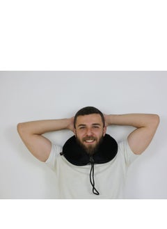 HT Classic travel neck to support the head on long trips, made of German memory foam with a luxurious velvet cover, black color  - Image 3