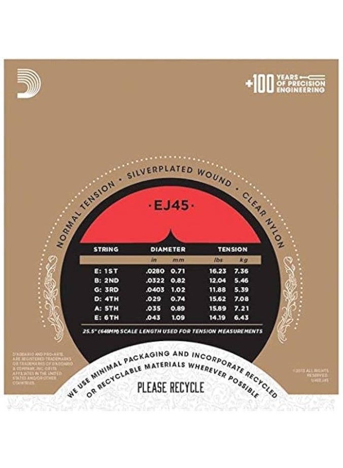D'Addario EJ45 Pro-Arte Classical Guitar String Set Classic Guitar Strings Nylon & Silverplated Copper 6 Strings - Normal Tension - Image 2
