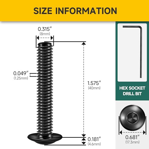 Mywish M8 x 40mm 20Pcs Flange Button Head Hex Socket Cap Screws Bolts, 304 Stainless Steel Furniture M8 x 1.25 Bolts Full Thread, Black Oxide & Hex Spanner - Image 2