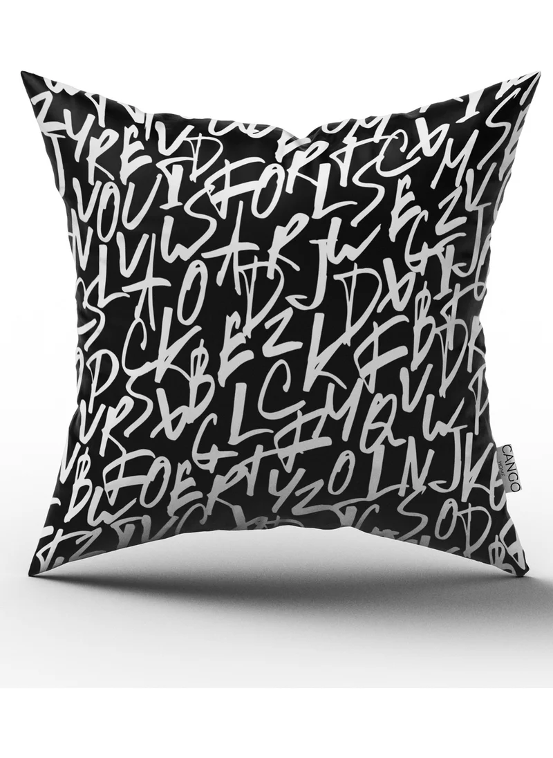 Cango Home Double Sided Printed Black and White Letter Digital Printed Throw Pillow Cover-Ct