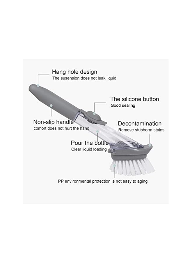 promass Dish Brush with Soap Dispenser, Dish Wand with 4 Replaceable Brush Heads Long Handle Kitchen Brushes for Dishes, 2 in 1 Dish Scrubber with Soap Dispenser for Kitchen Pans Pots Sink (Gray) - Image 3