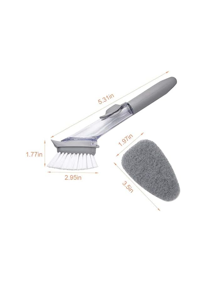 promass Dish Brush with Soap Dispenser, Dish Wand with 4 Replaceable Brush Heads Long Handle Kitchen Brushes for Dishes, 2 in 1 Dish Scrubber with Soap Dispenser for Kitchen Pans Pots Sink (Gray) - Image 2