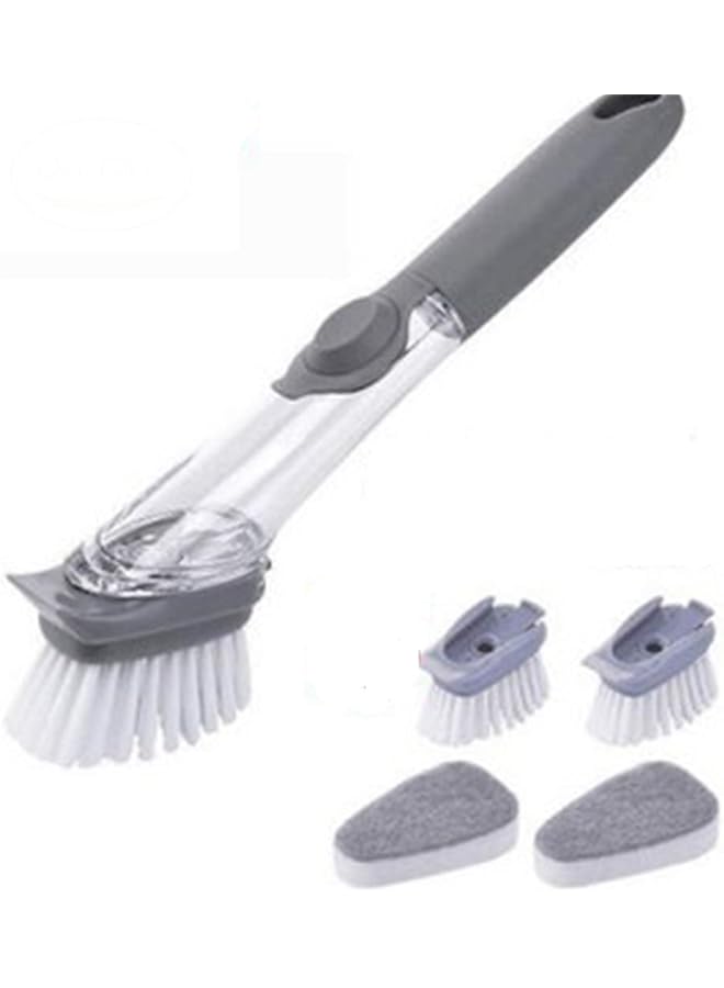 promass Dish Brush with Soap Dispenser, Dish Wand with 4 Replaceable Brush Heads Long Handle Kitchen Brushes for Dishes, 2 in 1 Dish Scrubber with Soap Dispenser for Kitchen Pans Pots Sink (Gray) - Image 1