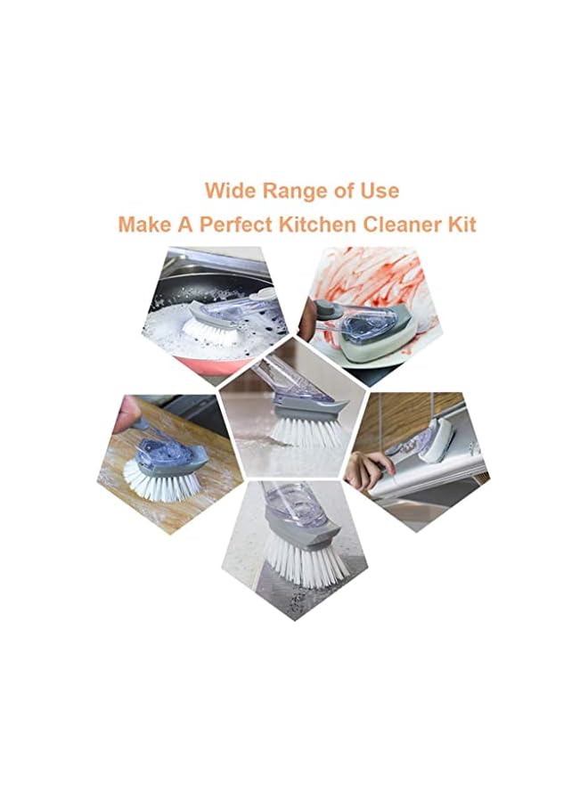 promass Dish Brush with Soap Dispenser, Dish Wand with 4 Replaceable Brush Heads Long Handle Kitchen Brushes for Dishes, 2 in 1 Dish Scrubber with Soap Dispenser for Kitchen Pans Pots Sink (Gray) - Image 4