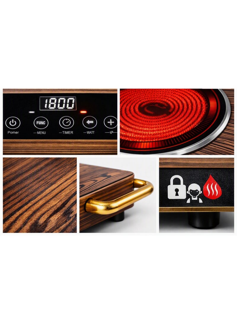 Silver Crest Electric Double Burner Hot Plate 3500W, Infrared Ceramic Cooker with LED Digital Display, Intelligent Touch Control, Multi-Cooking Modes, Dual Heating Plates, Overheat Protection, Countertop Electric Stove - Image 4
