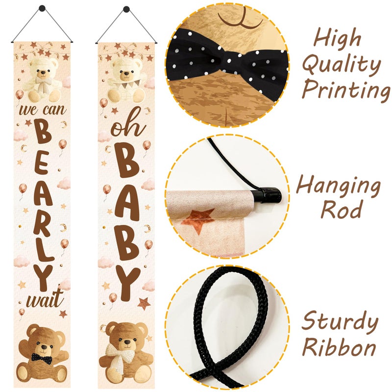 umoni We Can Bearly Wait Baby Shower Decorations 2Pcs Bear Baby Shower Porch Sign Bear Gender Reveal Banner Decorations Teddy Bear Welcome Door Sign Bear Photo Props for Bear Birthday Supplies - Image 2