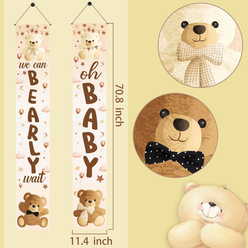 umoni We Can Bearly Wait Baby Shower Decorations 2Pcs Bear Baby Shower Porch Sign Bear Gender Reveal Banner Decorations Teddy Bear Welcome Door Sign Bear Photo Props for Bear Birthday Supplies - Image 3