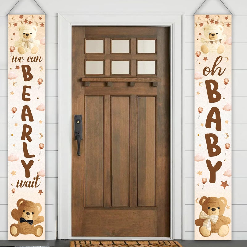 umoni We Can Bearly Wait Baby Shower Decorations 2Pcs Bear Baby Shower Porch Sign Bear Gender Reveal Banner Decorations Teddy Bear Welcome Door Sign Bear Photo Props for Bear Birthday Supplies - Image 1