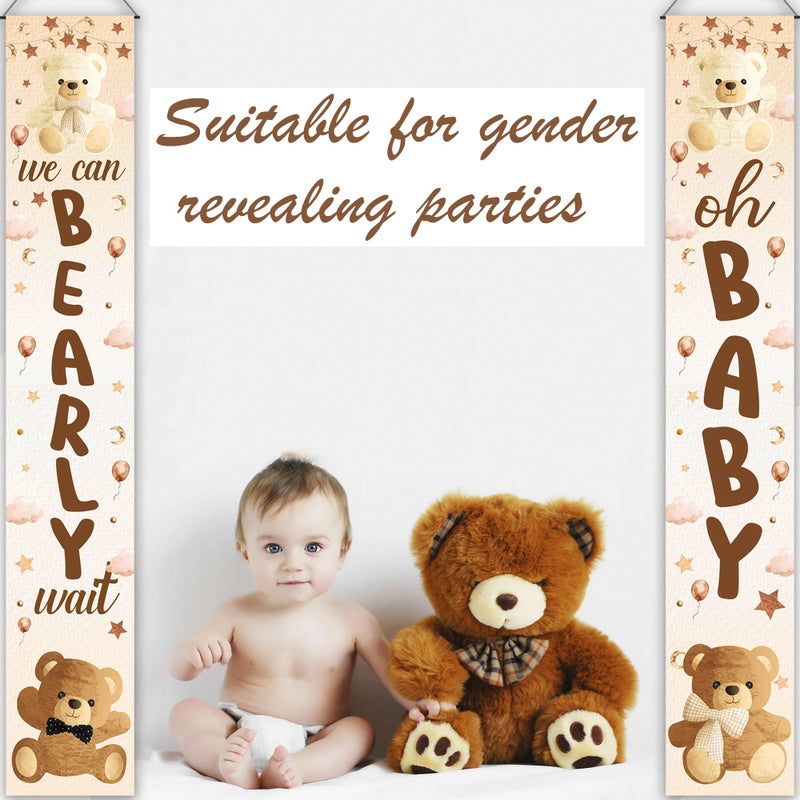 umoni We Can Bearly Wait Baby Shower Decorations 2Pcs Bear Baby Shower Porch Sign Bear Gender Reveal Banner Decorations Teddy Bear Welcome Door Sign Bear Photo Props for Bear Birthday Supplies - Image 5