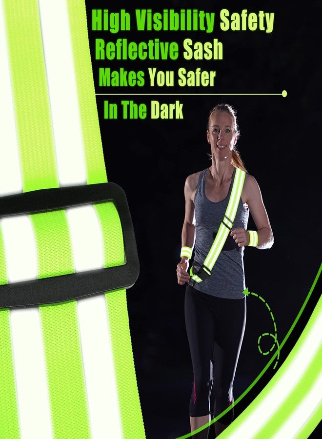 Saintrygo 6 Pcs Reflective Sash for Walking at Night Reflective Strap Arm Band High Visibility Belt Safety Ankle Strap for Visibility Vest Clothing Running Gear(Fluorescent Green) - Image 2