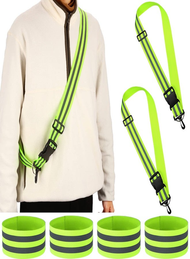 Saintrygo 6 Pcs Reflective Sash for Walking at Night Reflective Strap Arm Band High Visibility Belt Safety Ankle Strap for Visibility Vest Clothing Running Gear(Fluorescent Green) - Image 1