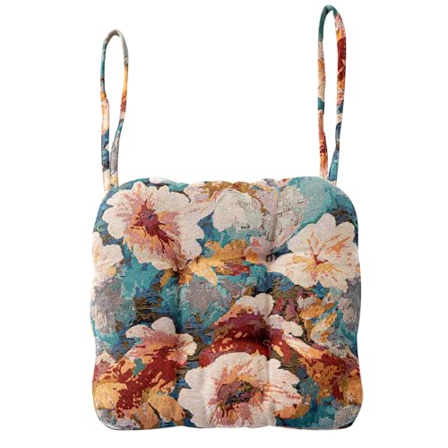 vctops Farmhouse Floral Print Chair Cushions with Ties UShaped Soft Comfortable Chair Pads Non Slip Seat Cushions for Indoor Dining Room and Kitchen Chairs Flower E16x16 - Image 1