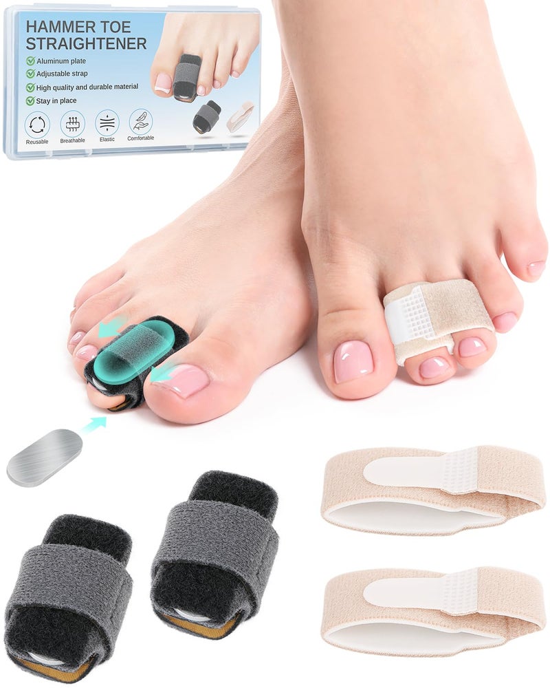 BLATOWN 2 Pcs Hammer Toe Straightener with Aluminum Plate Support and 2 Pcs Adjustable Broken Toe Splints Support Wraps for Women & Men, Hammer Toe Corrector Relief for Hammer, Curled, Bent, Broken Support (Medium) - Image 1