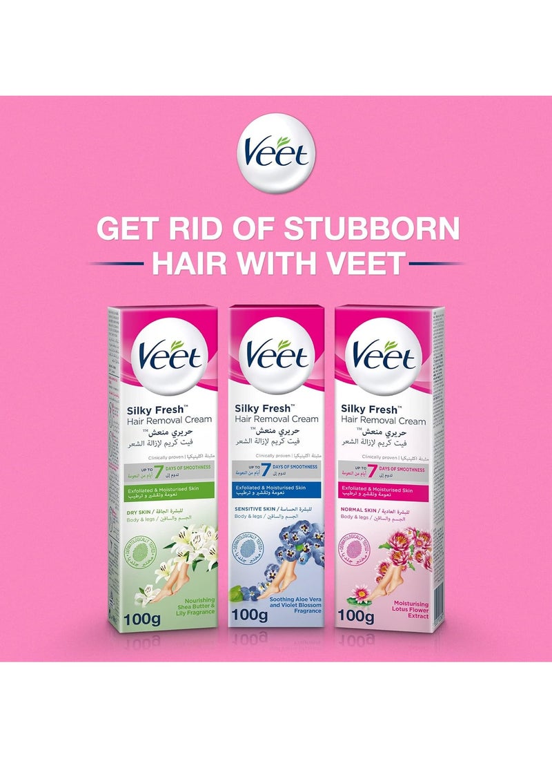 Veet - Silky Fresh Hair Removal Cream Body & Legs For Dry Skin Nourishing Shea Butter & Lily Fragrance – 100G - Image 1
