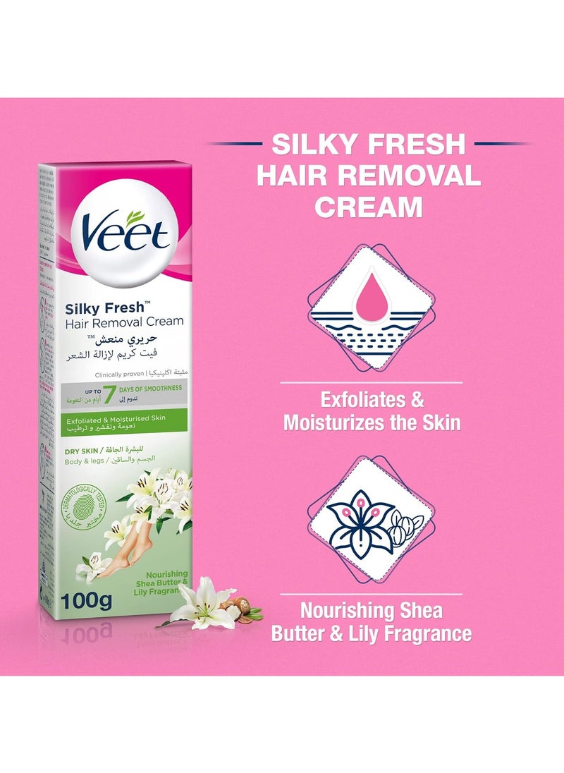 Veet - Silky Fresh Hair Removal Cream Body & Legs For Dry Skin Nourishing Shea Butter & Lily Fragrance – 100G - Image 1