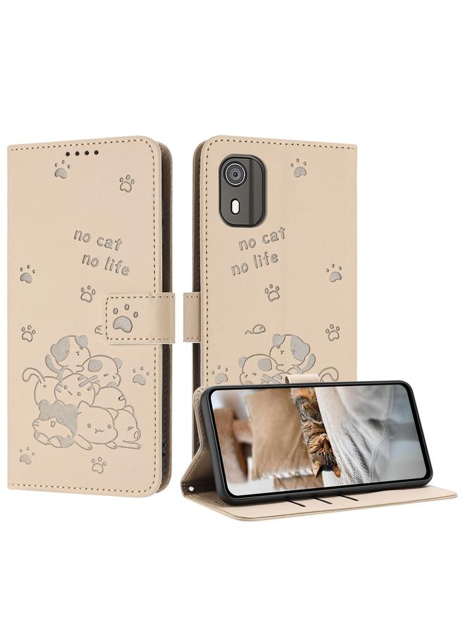 اس-توب جراب جلدي لهاتف Nokia C02 بتصميم قطة منقوش مع حبل تعليق - Image 1