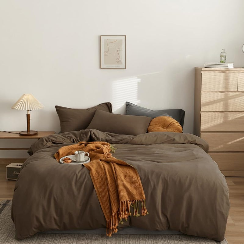 CLOTHKNOW Chestnut Brown Queen Comforter Set 3Pcs Brown Bedding Comforter Sets Dark Brown Queen Comforter Soft Mocha Coffee Comforter with 2 Pillow Cases